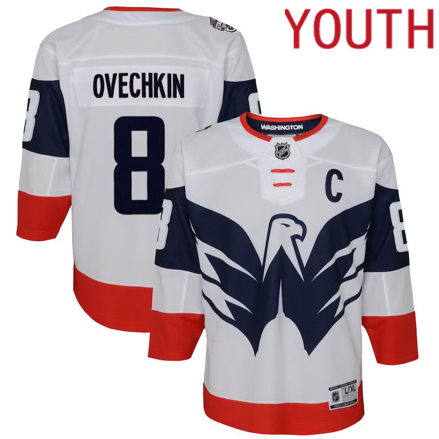 Youth Washington Capitals #8 Alexander Ovechkin White 2023 NHL Stadium Series Player Jersey